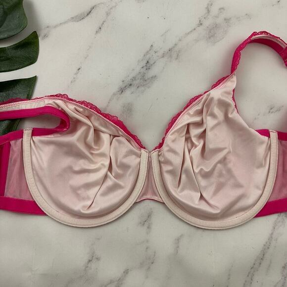 Cacique Bright Pink Lace Balconette Bra Size 46 C Underwire Floral - Picture 5 of 7
